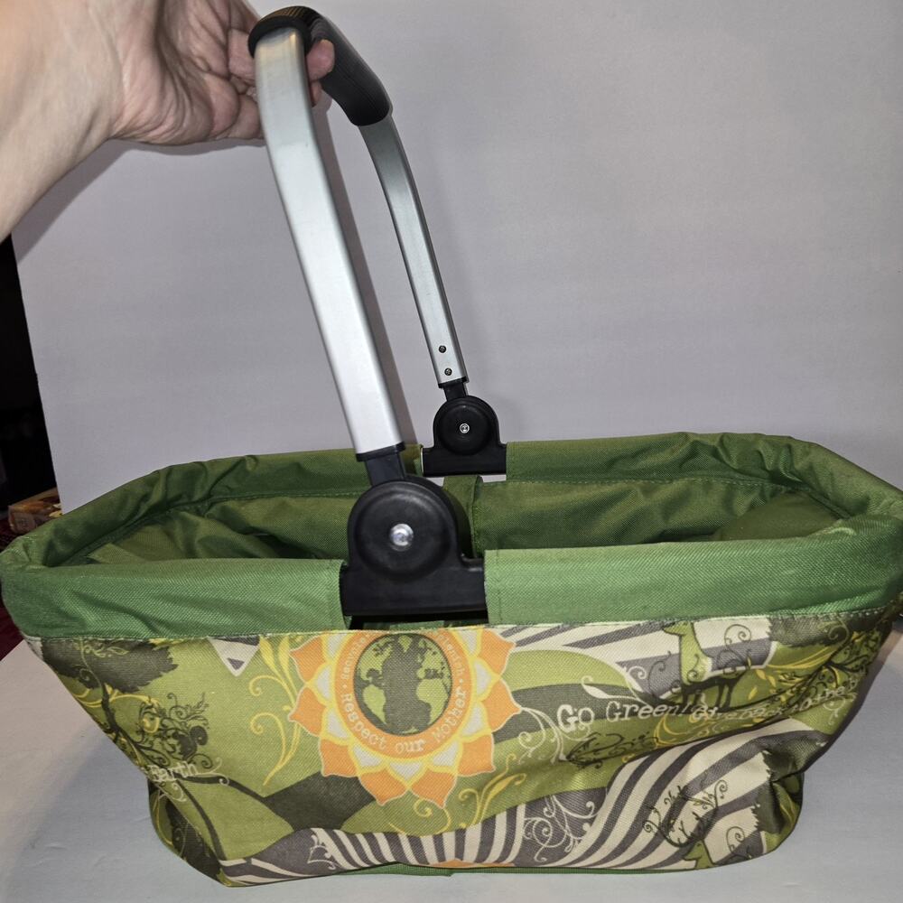 Go Green Portable Foldable Picnic Basket Shopping Bag Market Basket 12x19x9”